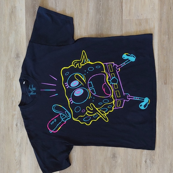 Spongebob Squarepants Neon Graphic T-Shirt Black Size XL - Picture 1 of 4